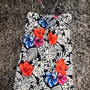 Tommy Bahama Floral Halter Mini Swim/Summer Dress with Blue, Orange, Pink Blooms